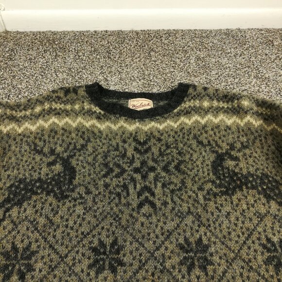 Vintage Woolrich Sweater Wool Blend Fair Isle Reindeer Crewneck Pullover Mens XL - Picture 2 of 9
